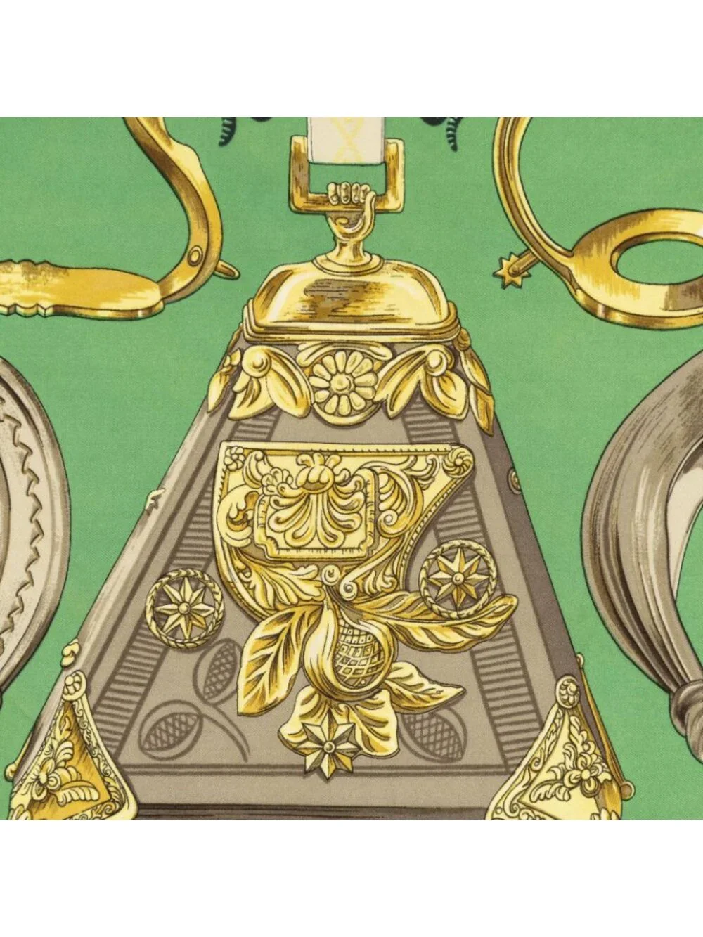 Hermes Scarf Green Gold White Twill Silk